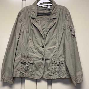 Chico’s Army Green Cotton Jacket, Size 3.